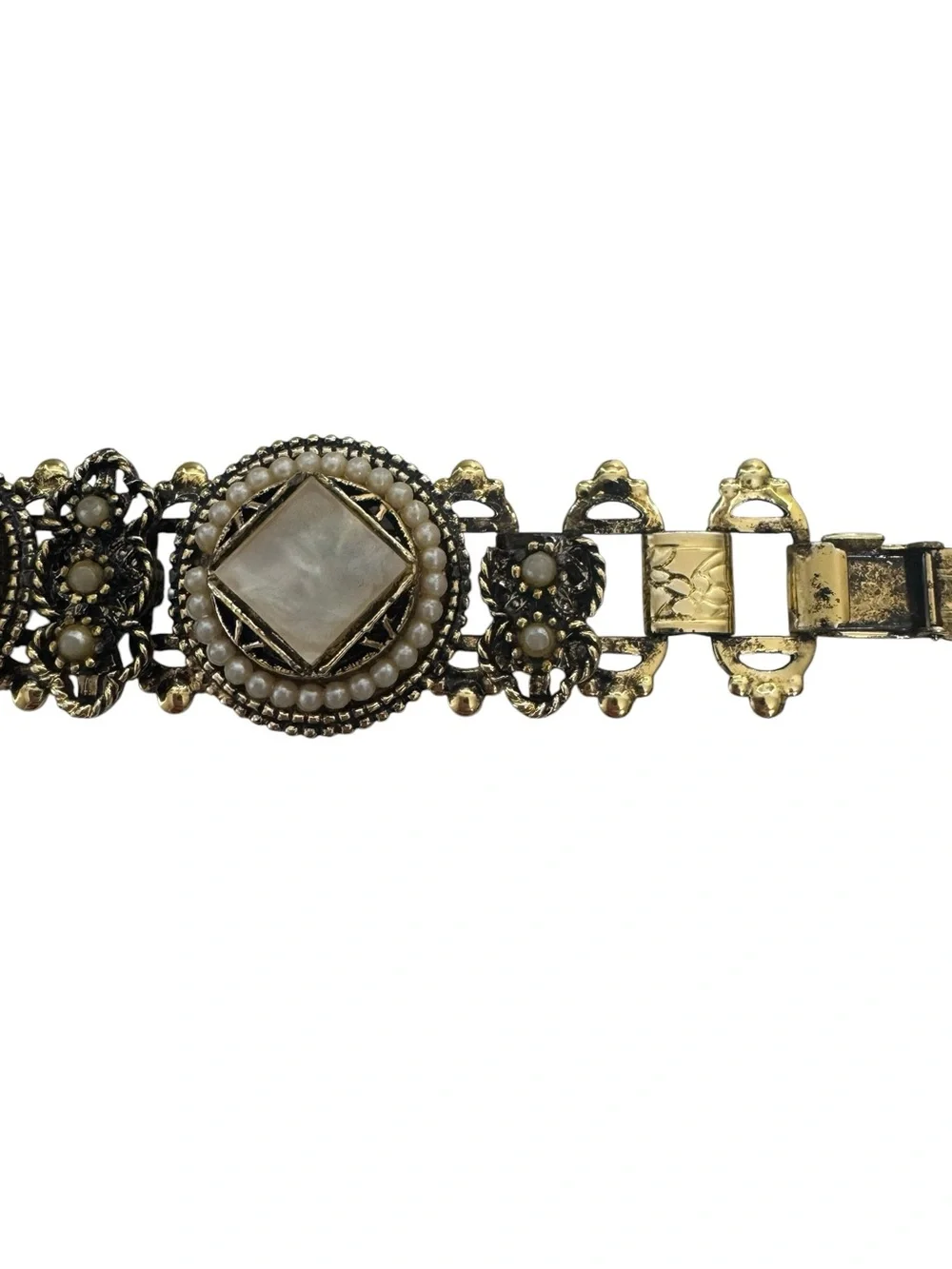 Vintage Mother of Pearl Medallion Link Bracelet